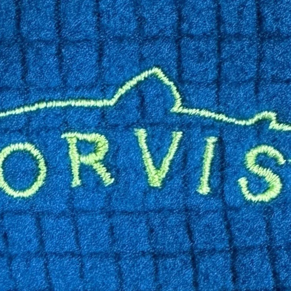 NEW Orvis Trout Bum Sweater Mens XL Blue Green Grid Fleece Quarter Zip Pullover